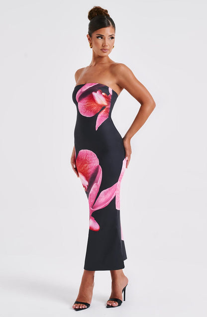 Vestito Allegra Midi Nero Fiore Stampa