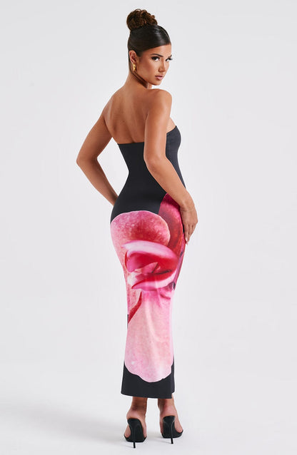 Vestito Allegra Midi Nero Fiore Stampa