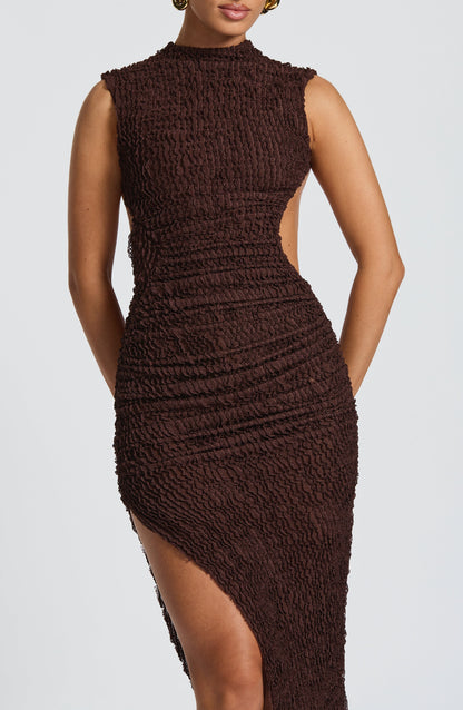 Aphrodite Abito da Sera in Maglia Plum Brown