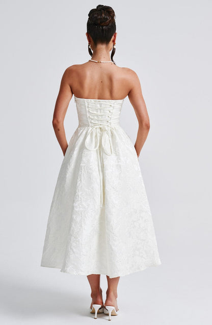 Abito da sera in pizzo midi ivory
