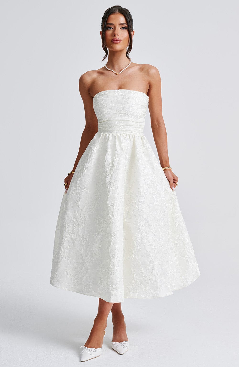Abito da sera in pizzo midi ivory